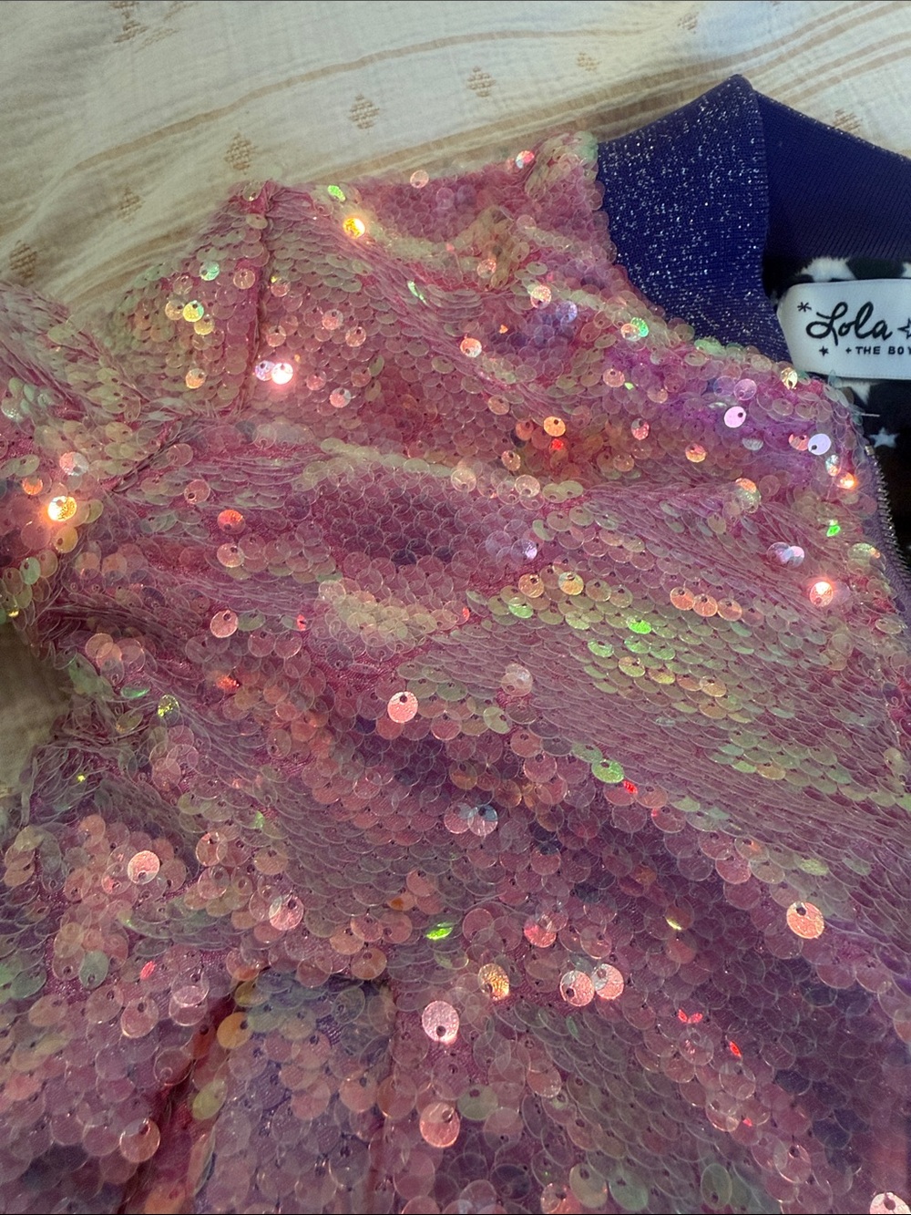 Lola and thee Boys Kids Pink Sequin Bomber Jacket - Sparkle Coat - Picture 5 of 5